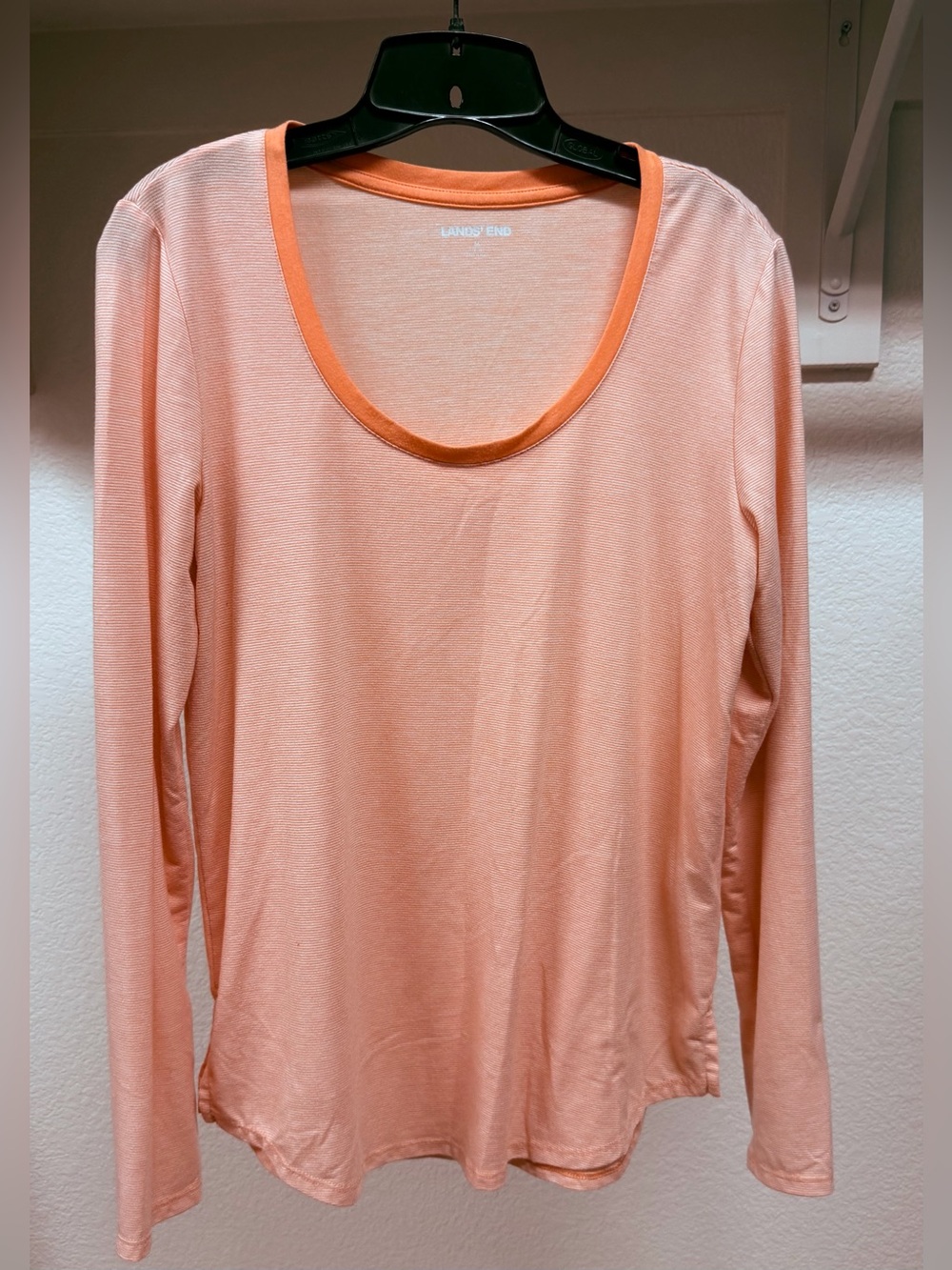 Lands' End Women's Peach Scoop-Neck Long-Sleeve Top with Contrast Trim